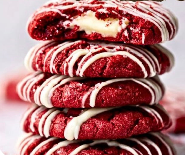 "Cookies & Cocktails" Red Velvet Cream Cheese Drizzle Cookie Baking Class. Thursday, December 11. 6p-8:30p.